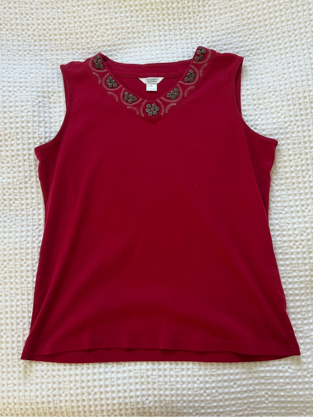 Vintage Red Beaded Detail Tank Top